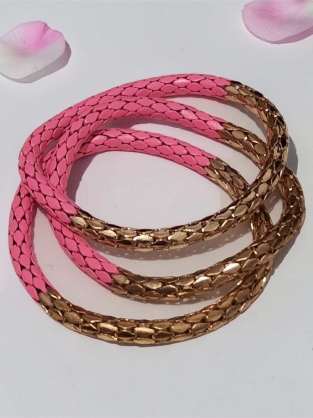 Plunder Pink Braided Leather and Gold-Tone Stackable Bracelets - Set of 3